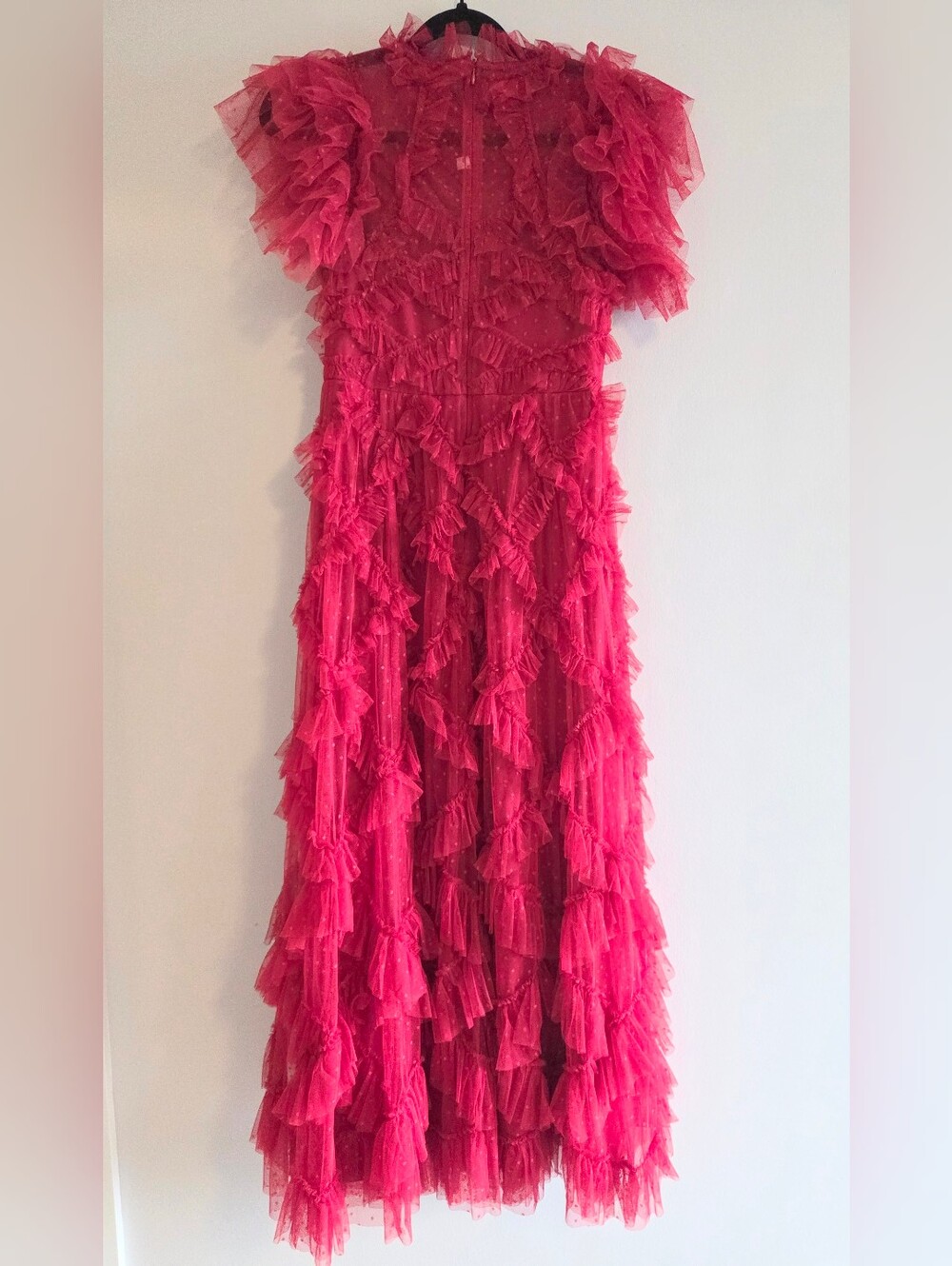 Red Ruffle Lace Maxi Dress SIZE MEDIUM - Picture 2 of 8